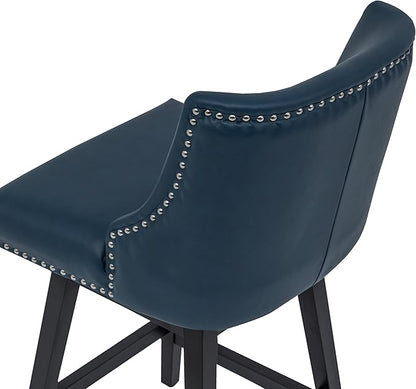 Bar Stool, PU Leather Barstool, 26 Inch Upholstered Counter Stools with 13.8" High Back and Footrest, Swivel Counter Height Barstools for Kitchen Island Home Bar Navy Blue