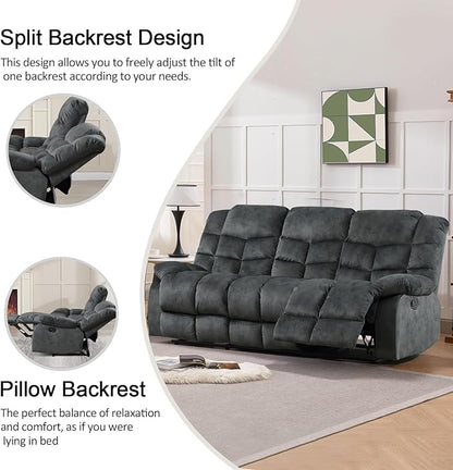 CANMOV Manual Recliner Sofa Set,2 Pieces Sofa Furniture Set for Living Room, Manual Reclining Loveseat and Recliner Sofa with Overstuffed Arms for Living Room, Bedroom, Grey(2+3)
