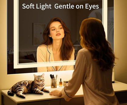 36"x28" LED Bathroom Mirror with Anti-Fog, Stepless Dimmable Lights, 3 Color Modes, Shatter-Proof Tempered Glass, Memory Function & Waterproof Design