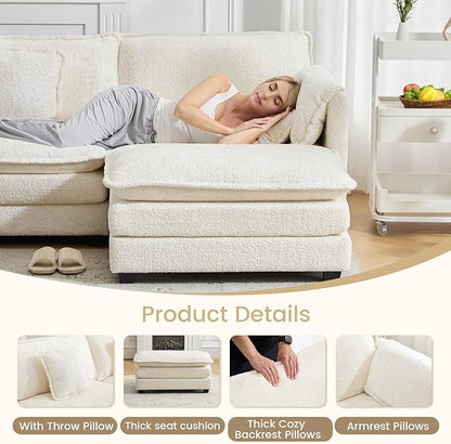 76.2" Modular Sectional Sofa with Movable Ottoman, Deep Seat couches for Living Room, 2 Seater Loveseat Sofa, L Shaped Comfy Cloud Couch with Removable Cover, Armrest Pillow (Beige)