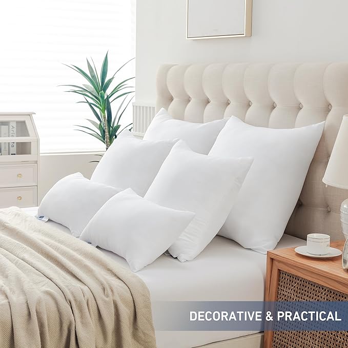 Leeden 22x22 Pillow Inserts, 22 Inch Decorative Throw Pillow Inserts, Soft Fluffy Square Throw Pillows for Couch, Sofa, Bed, and Home Decor White Cushion Pack of 2
