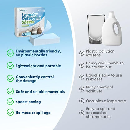 Laundry Detergent Sheets 150 Counts Travel Laundry Sheet ECO-friendly, 300 Small Loads Plastic-Free Clothes Washing Soap-Fresh Linen