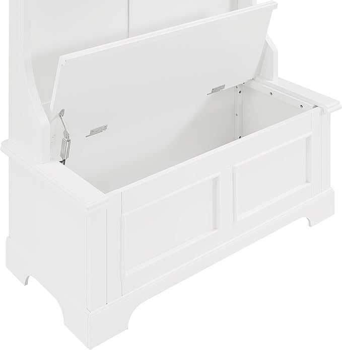 Crosley Furniture Campbell Hall Tree with Storage Bench and Coat Rack Hooks for Hanging, White