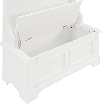 Crosley Furniture Campbell Hall Tree with Storage Bench and Coat Rack Hooks for Hanging, White