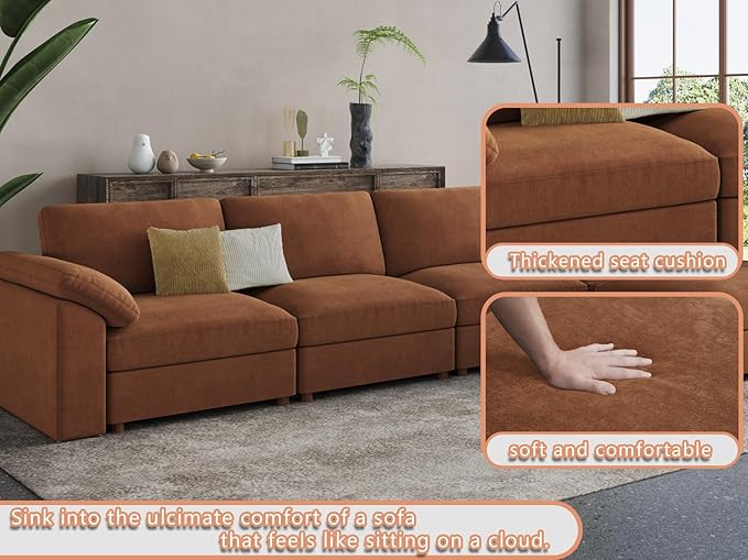 EASE MOOSE Oversized Modular Sectional Sofa with Ottoman, Modern Luxury Wide Deep Modular Couch, U Shaped Couch for Big Spaces Living Room, Brown