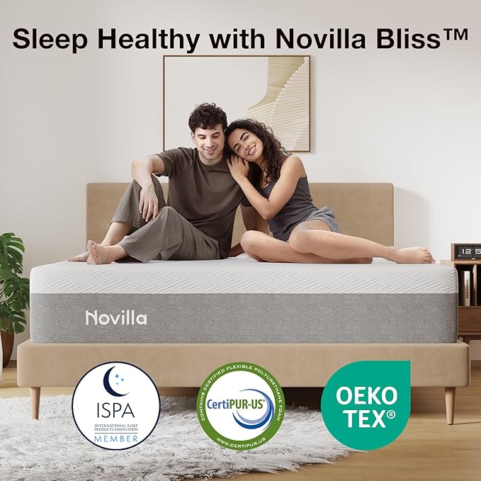 Novilla Queen Size Mattress, 12 Inch Gel Memory Foam Mattress for Cool Night & Pressure Relief, Medium Plush Feel with Motion Isolating, Bliss