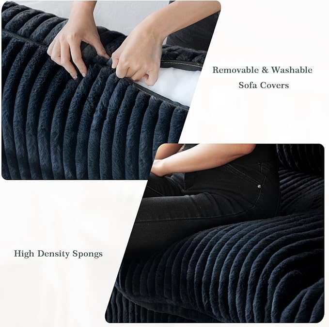 Modular Sectional Sofa, 78.74" Oversized Loveseat Sofa, Deep Seat Cloud Couch, 2 Seat Comfy Modular Sofa Couches for Living Room, Plush Couch Cushion Covers Removable, Black