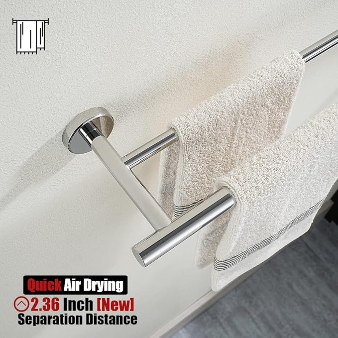 JQK Bathroom Hardware Towel Bar Set, 5-Piece Bath Accessories Set Polished Chrome Wall Mount Includes 24 in Towel Bar, 9 in HT Bar, TP Holder, Towel Hook x 2, BAS105-CH