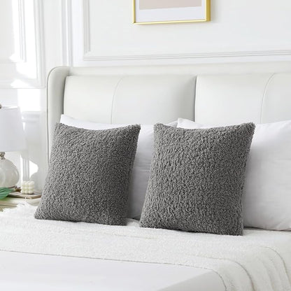 FUTEI Dark Grey Throw Pillow Covers 22x22 Inch Set of 2,Furry Faux Fur Teddy Boucle Textured Cushion Covers,Soft Fluffy Decorative Pillow Case,Home Decor for Couch Bed Living Room Office Car