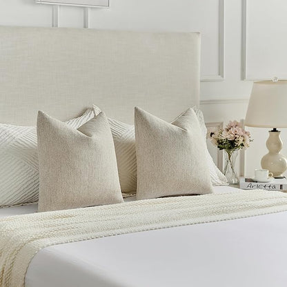 FUTEI Natural Linen Chenille Decorative Throw Pillow Covers 22x22 Inch Set of 2,Soft Cozy Faux Linen Textured Cushion Case,Farmhouse Home Decor for Couch Living Room