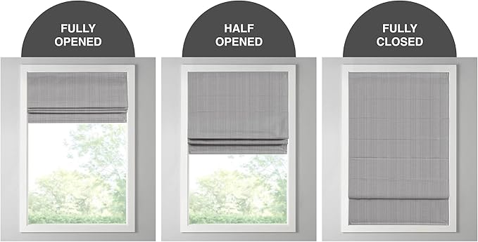 Madison Park Galen Cordless Roman Shade, 27"W x 64"H, Sheen Grey – Room Darkening, Thermal Insulated, Energy Efficient Window Blind with Subtle Sheen Basketweave Fabric for Privacy