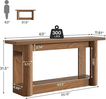 Tribesigns 63-Inch Farmhouse Console Table, Narrow Long Sofa Table Behind The Couch, 2-Tier Storage Entryway Furniture for Hallway, Entrance, Living Room, Rustic Brown
