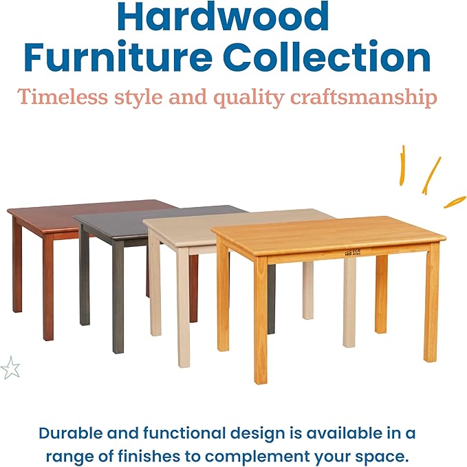 ECR4Kids 24in x 36in Rectangular Hardwood Table with 22in Legs, Kids Furniture, Grey Wash