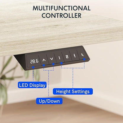 FLEXISPOT EN2 Whole-Piece Standing Desk with Clamp Power Strip, 55 x 28 Electric Stand Up Height Adjustable Desk with Cable Management (White Frame + 55" White Wood Grain Desktop, 2 Packages)