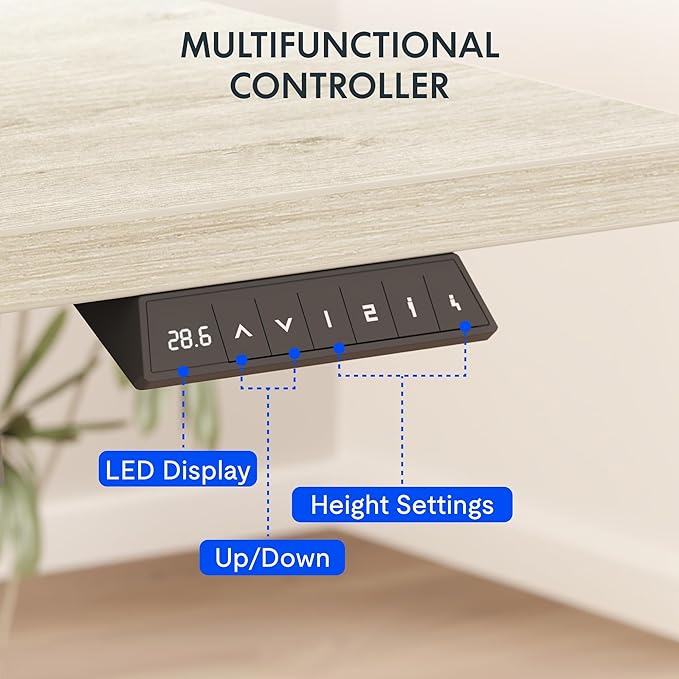 FLEXISPOT EN2 Whole-Piece Standing Desk with Clamp Power Strip, 48 x 30 Electric Stand Up Height Adjustable Desk with Cable Management (White Frame + 48" White Wood Grain Desktop, 2 Packages)