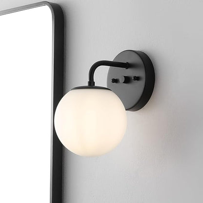 JONATHAN Y JYL3534B Louis Parisian Globe 5.75" 1-Light Metal/Frosted Glass Modern Contemporary LED Vanity Light Midcentury, Glam, Transitional, Bathroom, Powder Room, Dressing Room, Bedroom, Black
