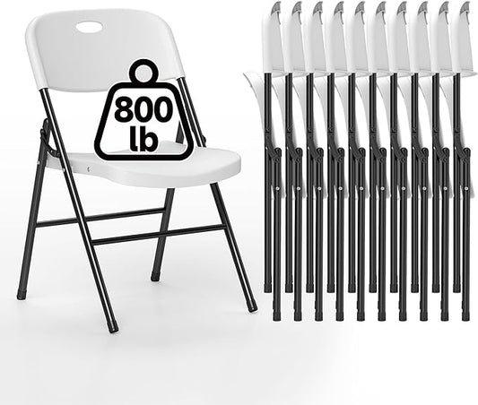 50 Pack Folding Chair, 800 Weight Limit Heavy Duty Plastic Folding Chair Portable Seating for Indoor Outdoor Events, Wedding, Party, Restaurant, Meeting Room White