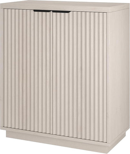 Henn&Hart 28" Fluted Wooden Accent Cabinet, Modern Ribbed Sideboard Buffet Cabinet with 2 Doors and an Adjustable Shelf for Living Room, Dining Room, Bedroom or Entryway, Alder White