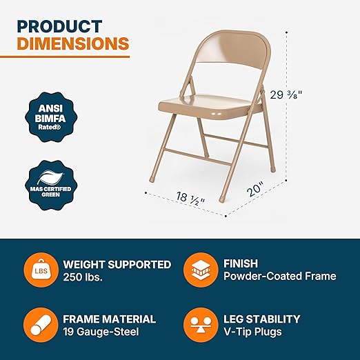 OEF Furnishings OEF900 Series Premium Lightweight All-Steel Folding Chairs (4-Pack, Beige)