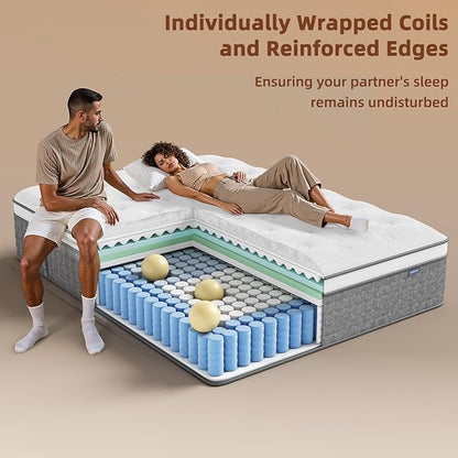 Mattress Twin Size, Medium Firm Mattress with Extra Lumbar & Shoulder Support, 12 Inch Hybrid Mattresses with Gel Memory Foam Pain Relief - Fiberglass Free - No Odor - 365 Night Trial