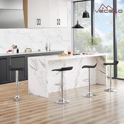 VECELO Bar Stools Set of 4, Armless Adjustable Swivel Barstools, Modern Backless Counter Height Stools for Kitchen, Island, Bar, Black
