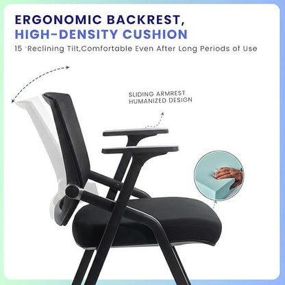 4 Pack Stackable Conference Room Chairs with Paddle Folding Office Chair Foldable Desk Chair Mesh Back and Arms for Conference Meeting Guest Reception Home Office Training Room Chair Black