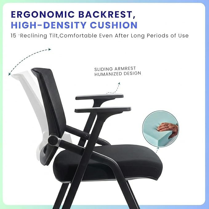 10 Pack Stackable Conference Room Chairs with Paddle Folding Office Chair Foldable Desk Chair Mesh Back and Arms for Conference Meeting Guest Reception Home Office Training Room Chair Black