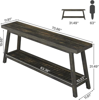 Tribesigns 70.86-Inch Console Table for Entyrway, Farmhouse 2-Tier Entry Entrance Table, Narrow Long Sofa Table Behind Couch, Dark Brown