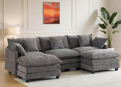 111.4" Cloud Chenille Sectional Sofa 3+2｜Modular 5-Seat Couch with Connector｜FSC Solid Wood Frame｜29.1" Deep Seat｜1YR Comfort Guarantee
