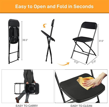 30 Pack Black Plastic Folding Chairs, Portable Party Chairs, Stackable Commercial Seats with Steel Frame for Home Office Wedding Party Indoor Outdoor Events Chairs, 350lbs Capacity