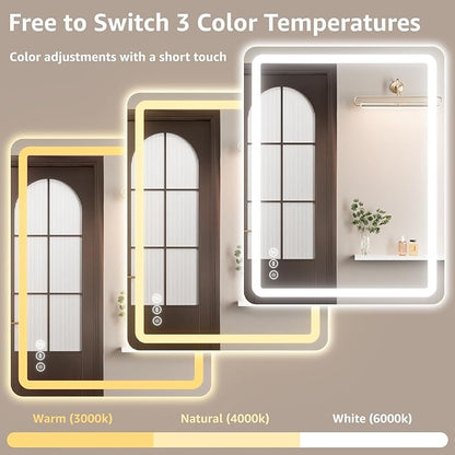 72" x 30" Led Bathroom Mirror with Lights, Anti-Fog & Tri-Color Lighting - Wall Mounted Shaving Mirror with Touch Sensor, Waterproof & Smart LED Vanity Mirror,Tempered Glass, Dimmable Smart Mirror