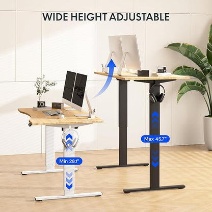 FLEXISPOT EN1 Bamboo Standing Desk, 55 x 28 Inches Whole-Piece Electric Adjustable Height Sit Stand Table, Home Office Stand Up Desk (Black Frame + Bamboo Curved Desktop, 2 Packages)