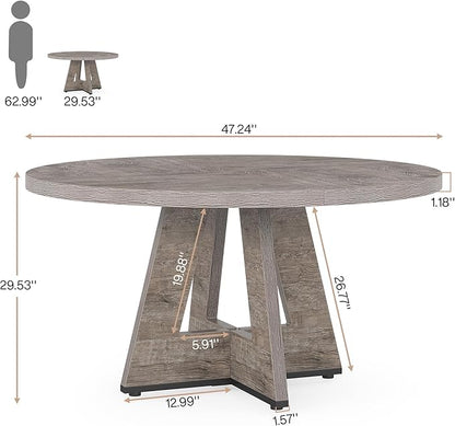 Tribesigns Farmhouse Dining Table, 47 Inch Round Dinner Table for 4 (Grey)