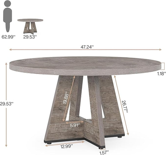 Tribesigns Farmhouse Dining Table, 47 Inch Round Dinner Table for 4 (Grey)