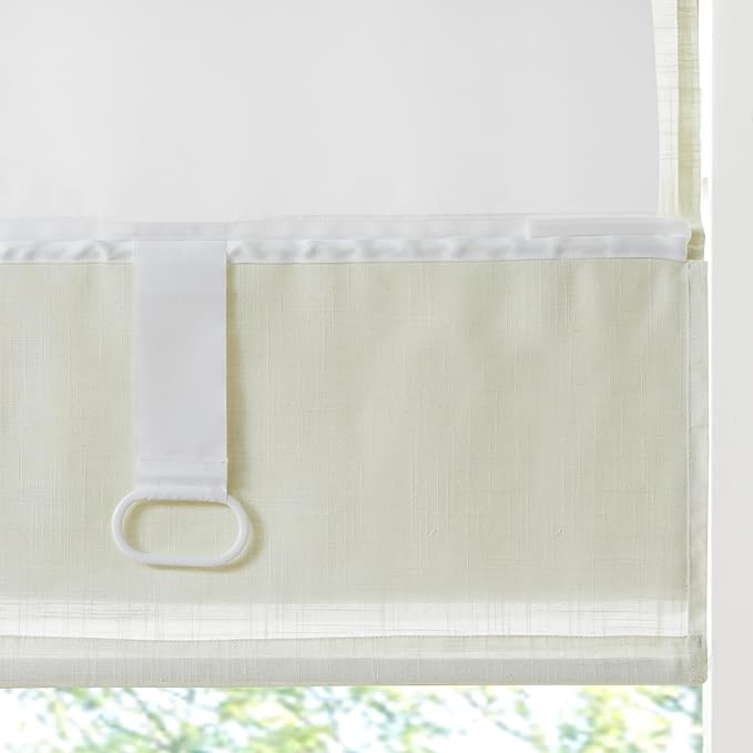 Madison Park Kyler Cordless Roman Shades - Single Panel, Lightweight Linen Blend Fabric, Natural Design, Easy Installation, Light Filtering Window Blind, Bedroom, Living Room Decor 35"W x 64"H Ivory