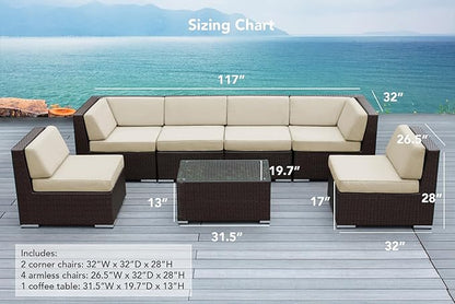 7-Piece Black Wicker Outdoor Patio Sectional Set - No Assembly (Supercrylic Beige)