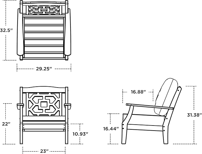 Martha Stewart by POLYWOOD® Chinoiserie Deep Seating Chair in Black/Dune Burlap