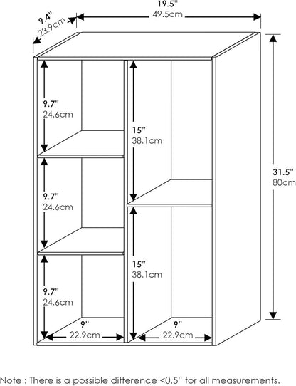 Furinno LUDER Book Shelf, 5-Cube Bookshelf, Reversible Bookcase, 9.4 x 19.5 x 31.5, for Living Room, Bedroom, Home Office, White/Pink