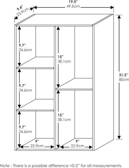 Furinno LUDER Book Shelf, 5-Cube Bookshelf, Reversible Bookcase, 9.4 x 19.5 x 31.5, for Living Room, Bedroom, Home Office, Blackwood