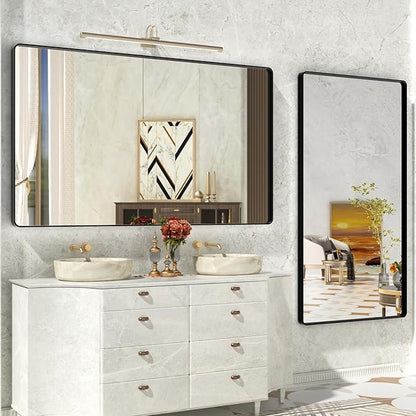 72x36 Inch Black Mirror for Bathroom,Black Metal Frame Vanity Mirror for Wall,Large Rounded Corner Rectangle Matte Black Mirror,Tempered Glass,Anti-Rust (Horizontal/Vertical)