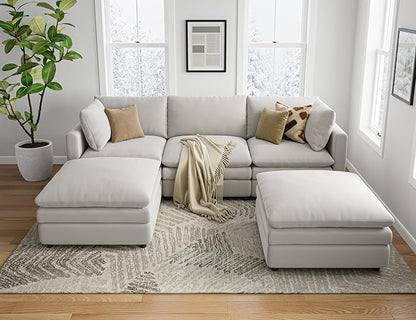 Txtin's Sectional Couches for Living Room U Shaped Cloud Couch with Ottoman Deep Plush 5 Seats Sofa Modern Sofa for Apartment Light Grey