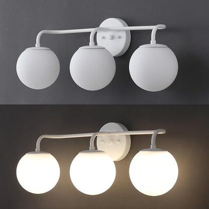 JONATHAN Y JYL3536D Louis Parisian Globe 25" 3-Light Metal/Frosted Glass Modern Contemporary LED Vanity Light Midcentury, Glam, Transitional, Bathroom, Powder Room, Dressing Room, Bedroom, White