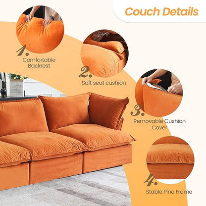JACH 122.82" Cloud Sectional Couch for Living Room, Modular 3 Seater Sofas, Convertible Sectional Couches, Cushion Covers Removable, Two Corners and One Middle Sofa for Living Room (Orange)