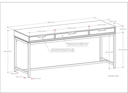 SIMPLIHOME Banting Desk - 72-Inch Wide Solid Hardwood and Metal Writing Desk in Walnut Brown, Modern Industrial Home Office Computer Table for Study with 2 Drawers and Flip-Down Keyboard Tray