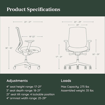 Branch Ergonomic Chair - A Versatile Desk Chair with Adjustable Lumbar Support, Breathable Mesh Backrest, and Smooth Wheels - Experience Optimal Comfort and Support - Poppy