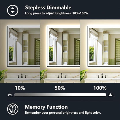 60x40 Inch LED Bathroom Mirror with Lights (Front Lit and Backlit) Black Framed Lighted Vanity Mirror for Bathroom Wall Dimmable Anti-Fog Memory Tempered Glass Horizontal/Vertical