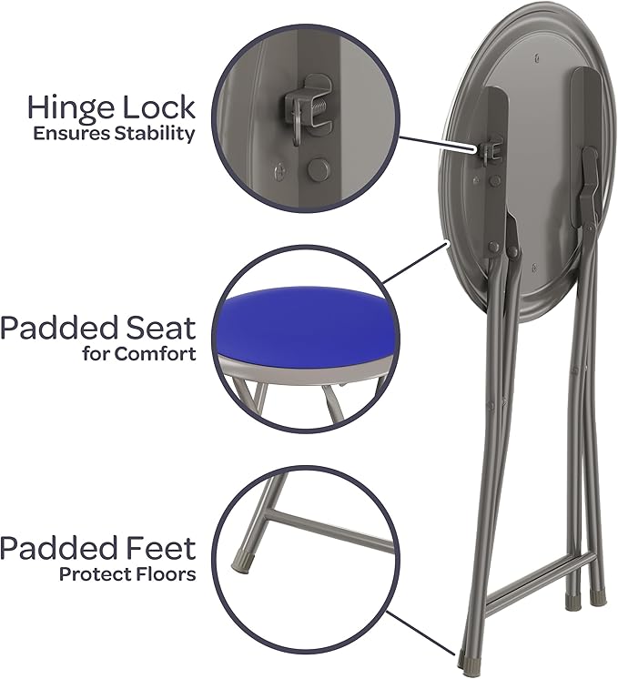Lavish Home Folding Stool Set - Set of Four 18-Inch Stools with 225lb Capacity for Kitchen, Dorm, or Rec Room - Portable Stools for Adults (Blue)