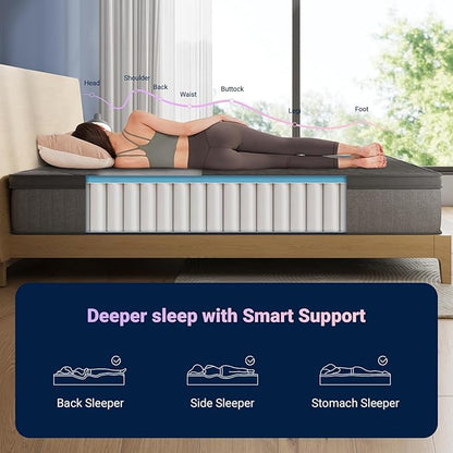 Avenco 10 Inch Twin Mattress, Hybrid Mattress with Smarts Coil™ Pocket Springs for Targeted Support and NanoGel™ Memory Foam for Cool Night Sleep, Motion Isolation for Couples, CertiPUR-US Certified