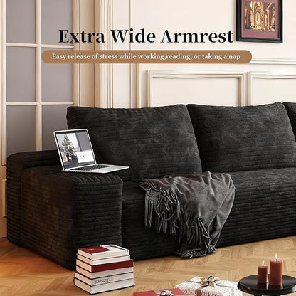107.5" Cloud Modular Sectional Sofa with L-Shape Chaise, Modern Upholstered Couches for Living Room, Deep Seat Boneless Couch, No Assembly Required, Plush Corduroy Fabric (Black, Right Facing Chaise)