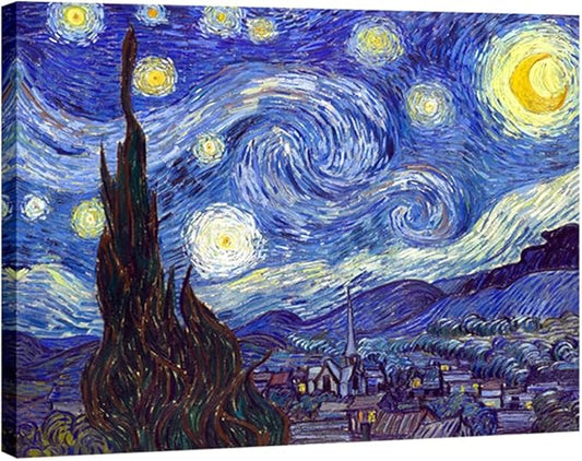 Wieco Art Starry Night Canvas Prints Wall Art by Van Gogh Classical Famous Artwork Huge Size Modern Blue Impressionist Sky Star Pictures Paintings for Living Room Bedroom Home Decorations